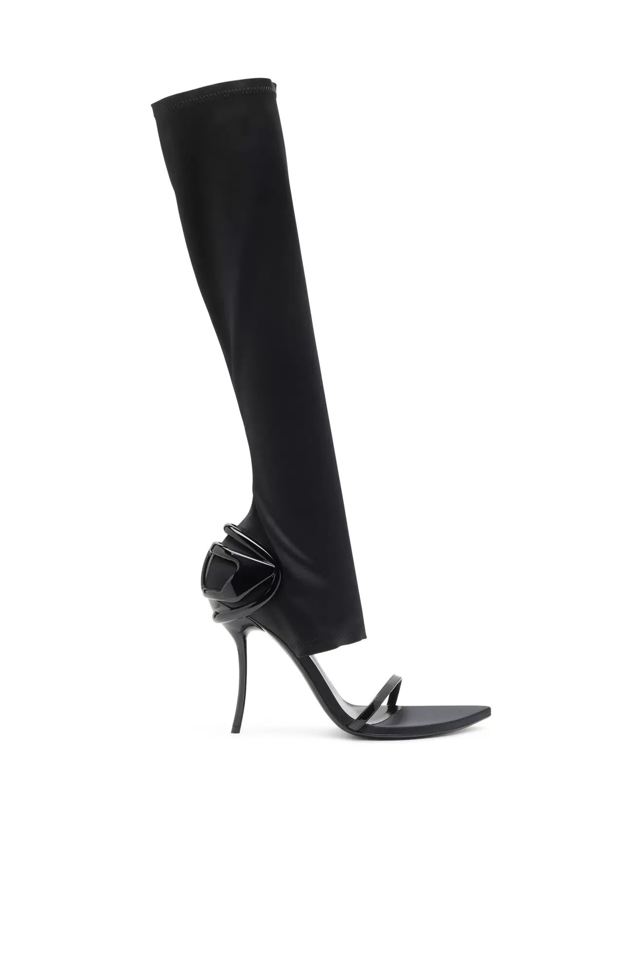 D-Ten&Half-Stiletto knee boot sandals in stretch satin
