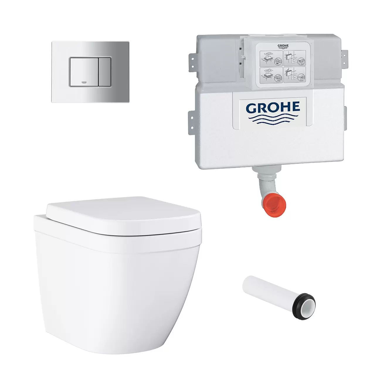 Grohe Even & Euro Alpine White Back to wall Toilet with Soft close seat & Concealed cistern