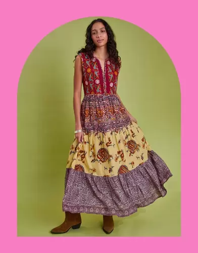 Maison Hotel Eugenie Mixed Print Maxi Dress Multi