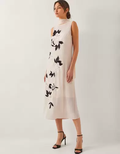 Ari Floral Embellished Midi Dress Cream