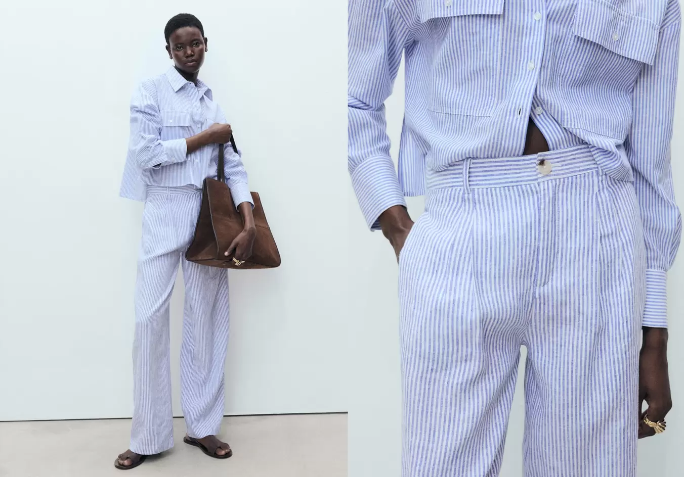 Striped linen-blend trousers