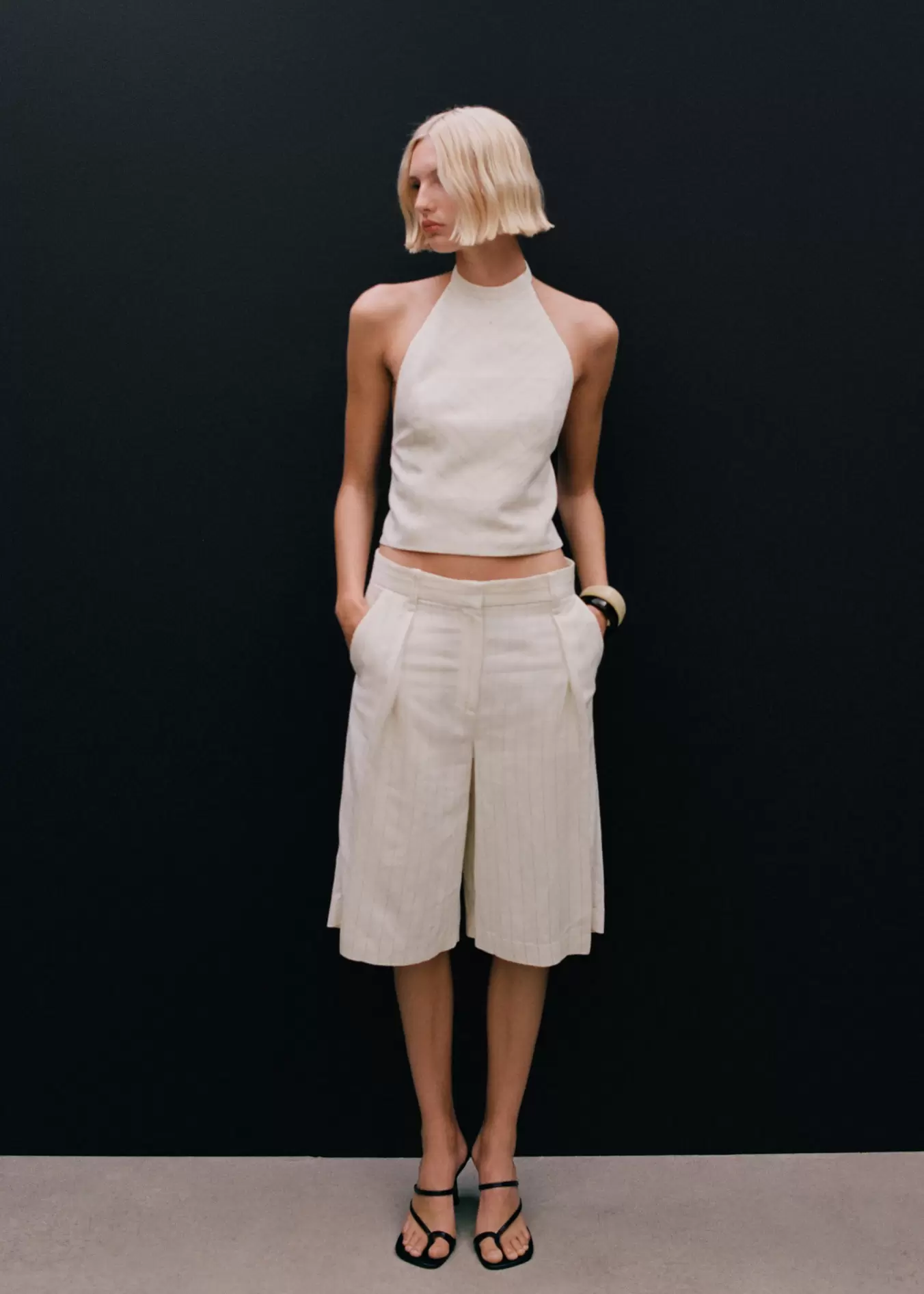 Striped linen-blend bermuda shorts