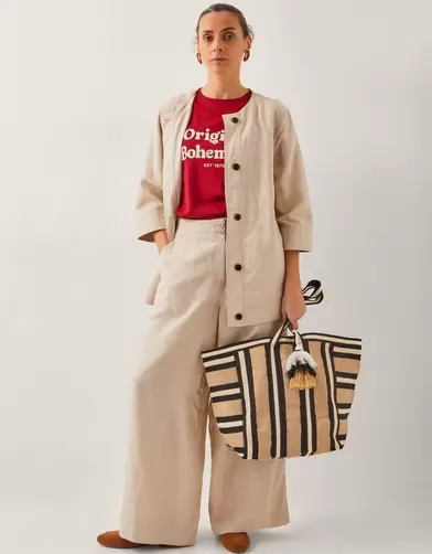 Frida Linen Blend Wide Leg Trousers Natural
