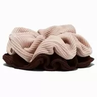 Ivory & Brown Ribbed Hair Scrunchies - 2 Pack