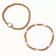 Pink Pavé Crystal Heart Stretch Bracelets - 2 Pack