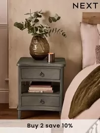 Light Grey Sadie Solid Mango Wood 2 Drawer Bedside Table
