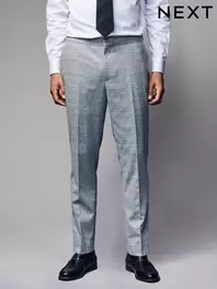 Grey Slim Fit Brushed Check Suit Trousers