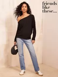 Friends Like These Black Cosy Slash Neck Button Detail Top