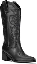 Wide Calf Cowboy Boots for Women Embroidered Cowgirl Boots Mid Calf Women's Western Cowboy Boots Fashion Pointy Toe Cowgirl Boots Pull on