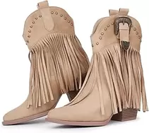 Hawkwell Women's Fringe Cowboy Cowgirl Boots Snip Toe Pull On Dress Western Ankle Booties