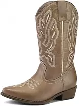 Women's Western Cowboy Boots Embroidered Mid-Calf Pointed Toe Cowgirl Boot