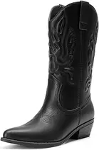 Women's Cowboy Boots Mid Calf Cowgirl Boots Embroidery Stitched Western Boots