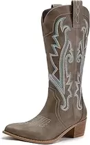 Cowboy Boots for Women Western Cowgirl Boots Fashion Embroidered Pointed Toe Chunky Heel Mid Calf Boots