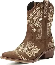 Cowboy Boots for Women - Western Embroidered Cowgirl Boots with Sparkly Rhinestone, Pointed Toe Chunky Heel Side Zipper Vintage Short Booties, Women's Ankle High Fashion Retro Country Booties