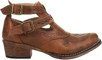 Womens Willa Embroidery Snip Toe Casual Boots Ankle Low Heel 1-2" - Brown