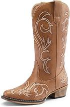 Women's Cowboy Boots Mid Calf Cowgirl Boots Square Toe Chunky Heel Embroidery Stitched Western Boots