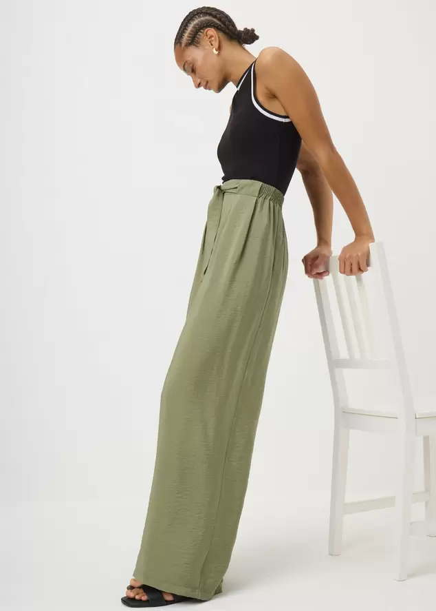 Khaki Tie Waist Wide Leg Trousers