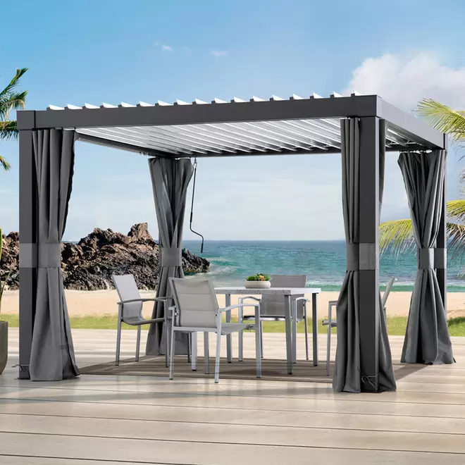 Sunjoy Anthracite Solar LED Adjustable Louvered Roof Pergola Gazebo 3m x 3m