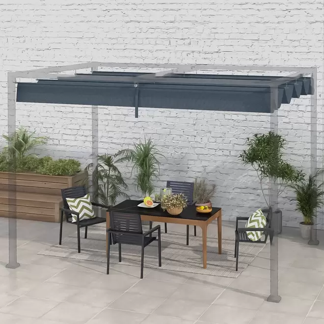Outsunny 3 x 2.15m Dark Grey Retractable Sun Shade Pergola Roof