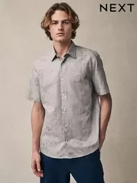 Neutral Grey Regular Fit Print Short Sleeve Shirt