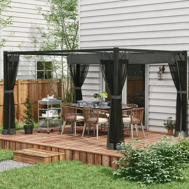 Outsunny 3 x 4m Dark Grey Aluminium Retractable Pergola