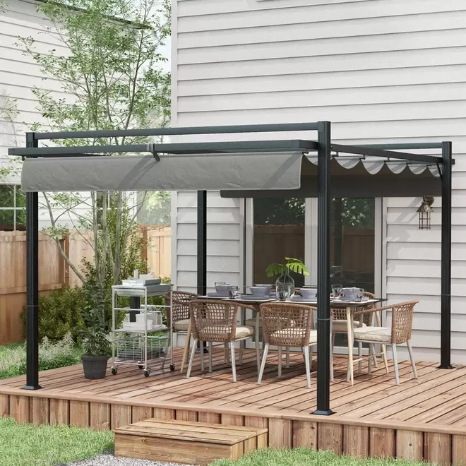 Outsunny 3 x 4m Dark Grey Aluminium Frame Retractable Garden Pergola