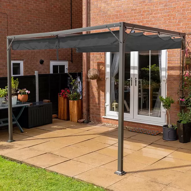 Jack Stonehouse 3 x 3m Grey Metal Pergola with Retractable Canopy