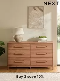 Mid Natural Nolan Oak Effect 6 Drawer Chest of Drawers