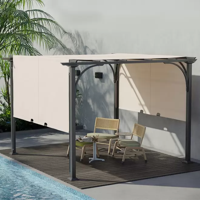 Outsunny 3 x 3m Beige Retractable Sun Shade Pergola Roof