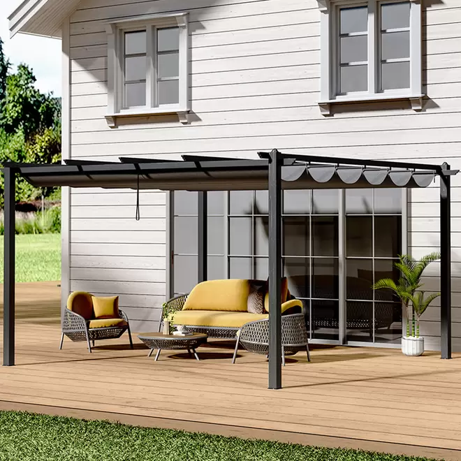 Living and Home 4 x 4m Aluminium Patio Deck Pergola with Canopy