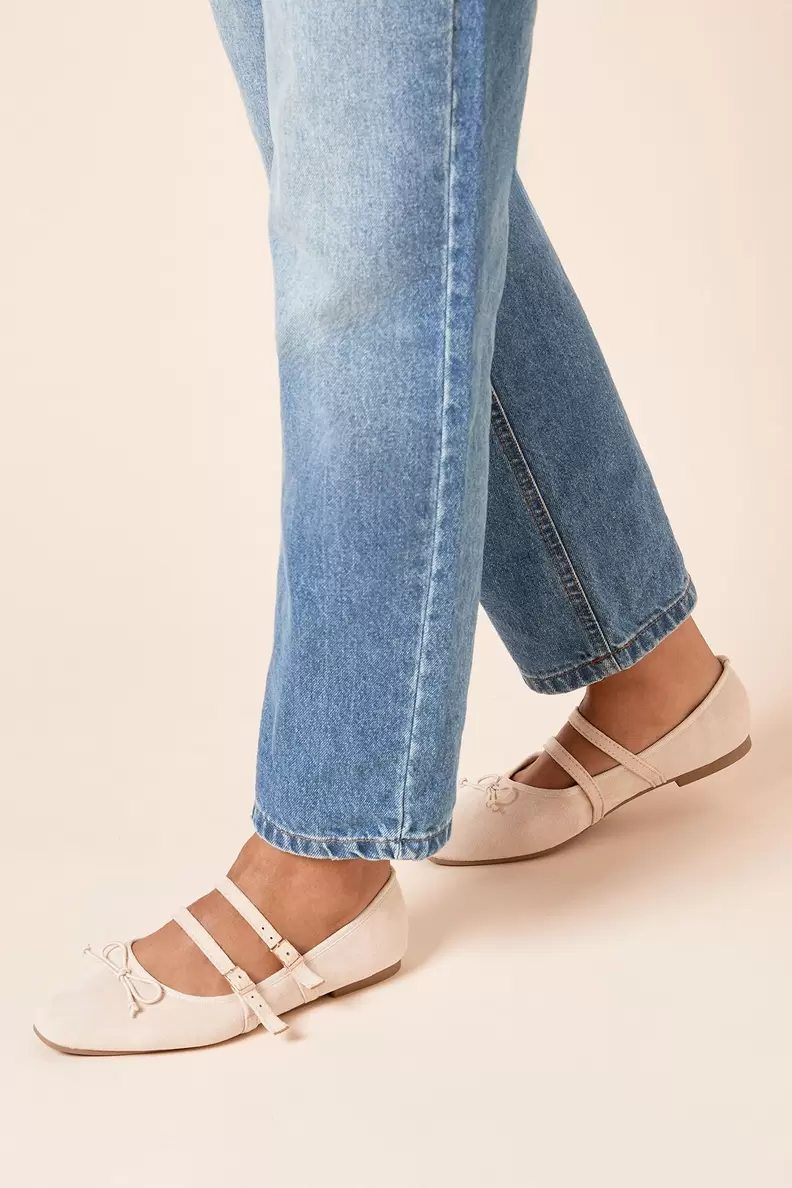 Margaret Faux Suede Cross Strap Mary Jane Flat Ballet Pumps