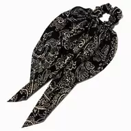 Black & Ivory Paisley Hair Scrunchie Scarf