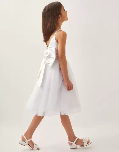Pearl Embellished Bow Dress Ivory