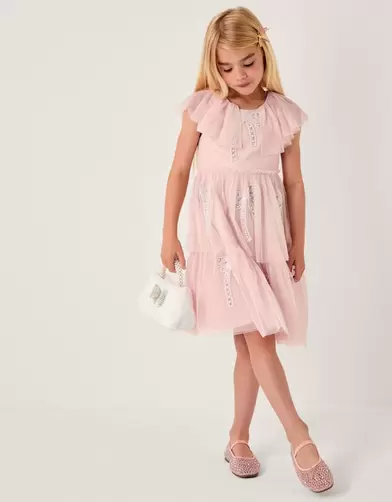 Embellished Bow Cape Sleeve Dress Pink