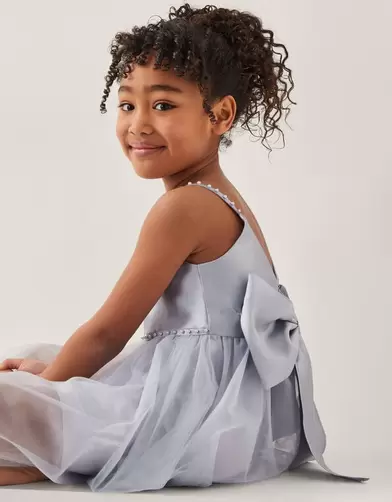 Pearl Embellished Bow Dress Blue