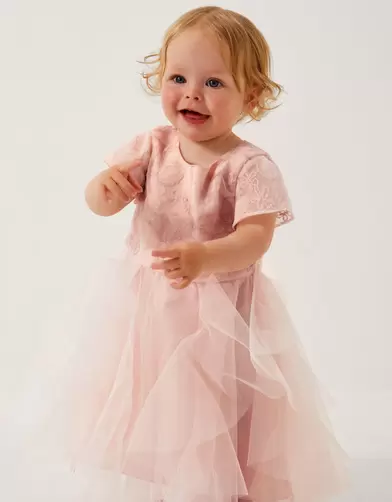 Baby Arabella Flower Ruffle Dress Pink