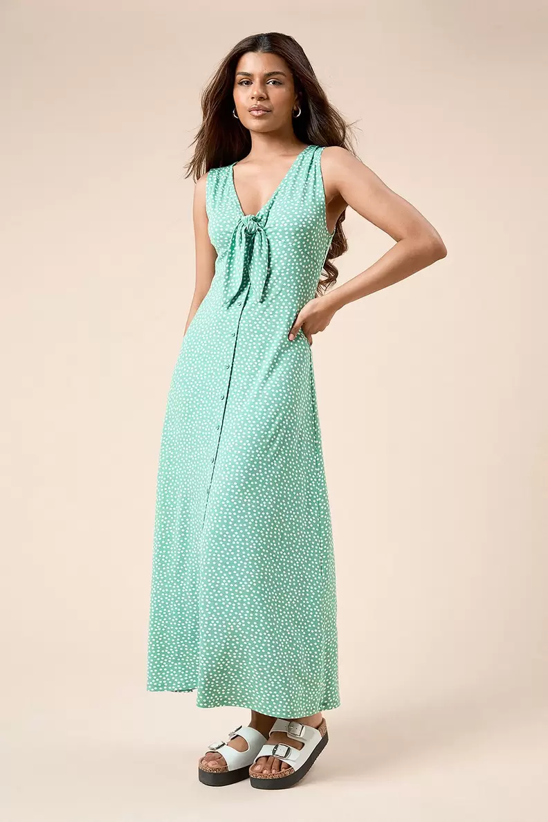 Petite Sage Floral Button Through Midi Dress