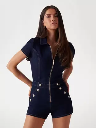 Stretch denim romper