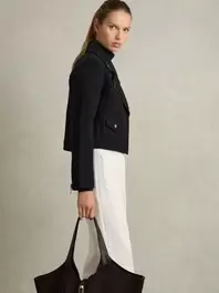 Reiss Navy Arlow Wool-Blend Biker Jacket