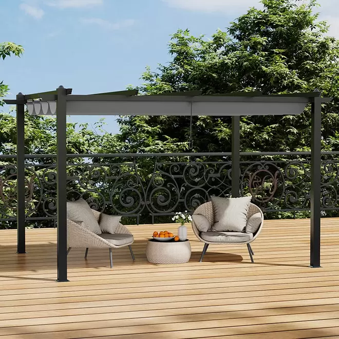 Living and Home Light Grey Aluminium Pergola with Retractable Roof 4 x 3m