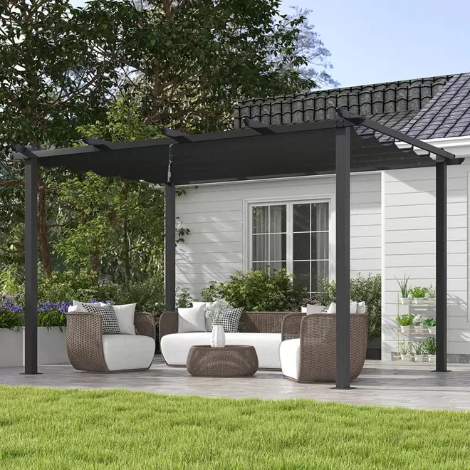 Outsunny 3 x 4m Black Retractable Sun Shade Pergola Roof