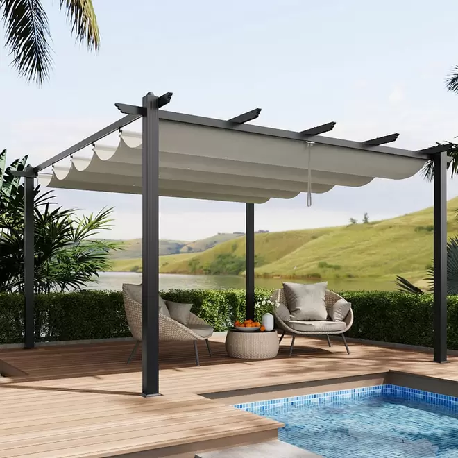 Living and Home Beige Aluminium Pergola with Retractable Roof 4 x 4m