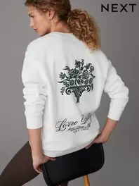 Ecru Relaxed Fit Back City Graphic Crew Neck Sweatshirt