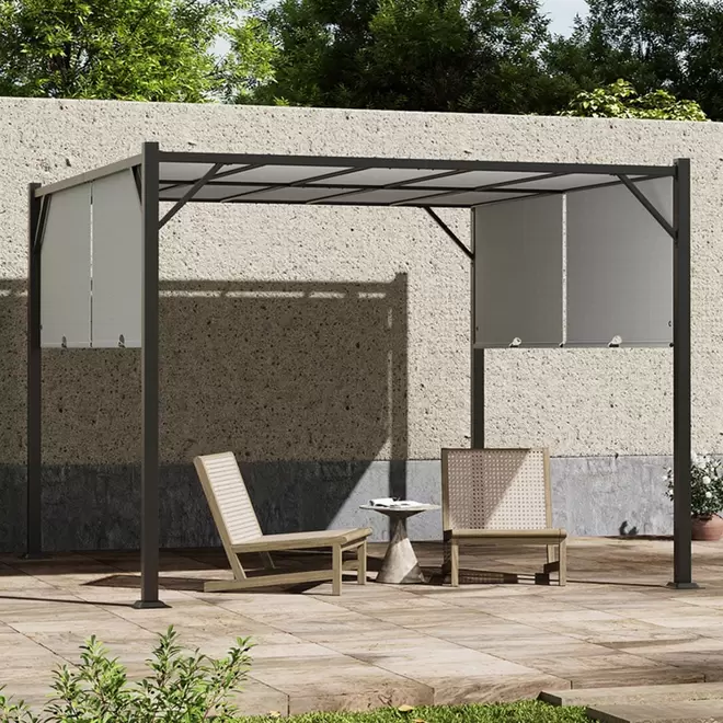 Living and Home Light Grey Retractable Outdoor Pergola with Canopy 2.95 x 2.95m