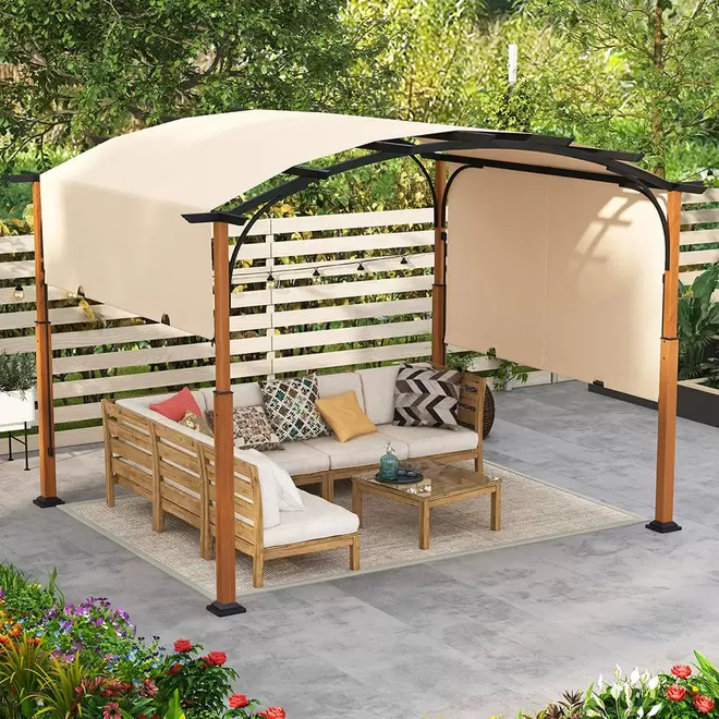 Costway 3 x 3.6m Beige Arched Retractable Pergola with Canopy