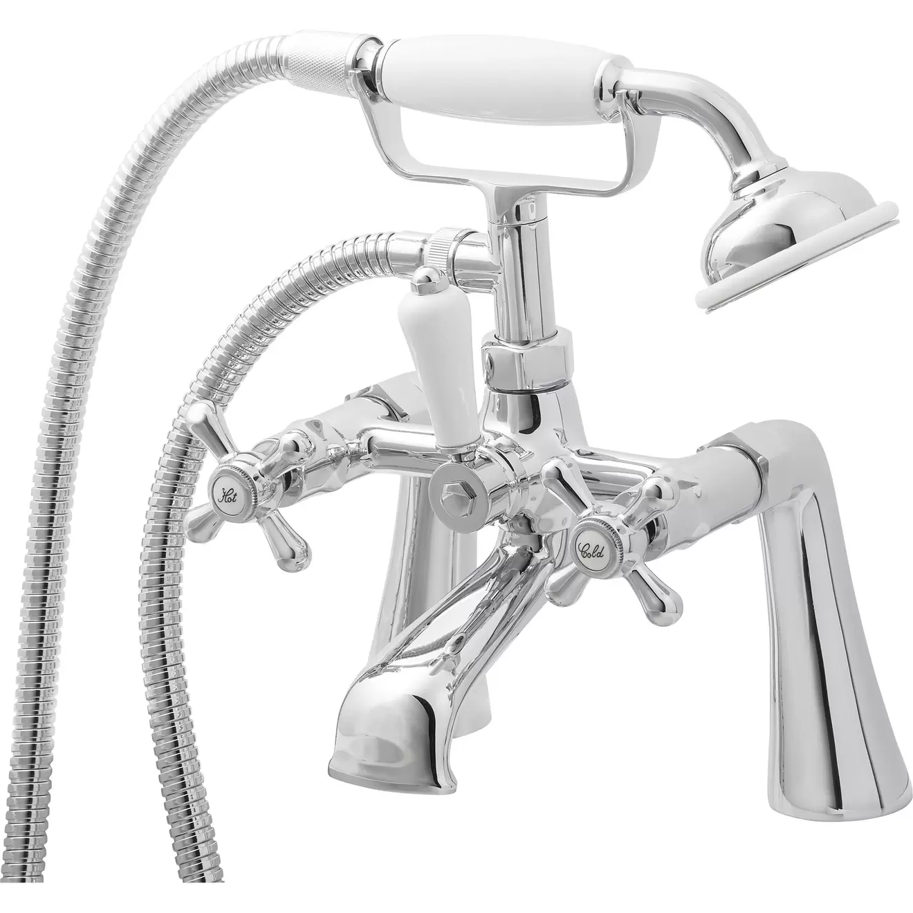 GoodHome Etel Gloss Chrome Wall-mounted Bath mixer tap with shower kit