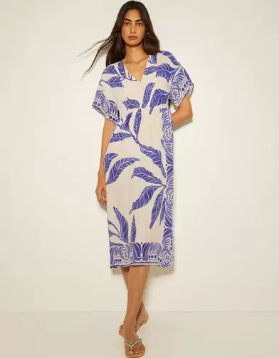 Dinah Palm Print Midi Dress White