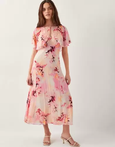 Mia Floral Cape Midi Dress Pink