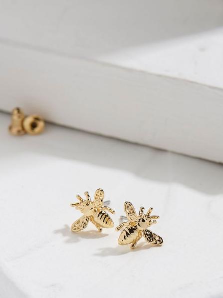 Gold Tone Bee Stud Earrings