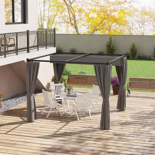 Outsunny 3 x 3m Light Grey Retractable Pergola